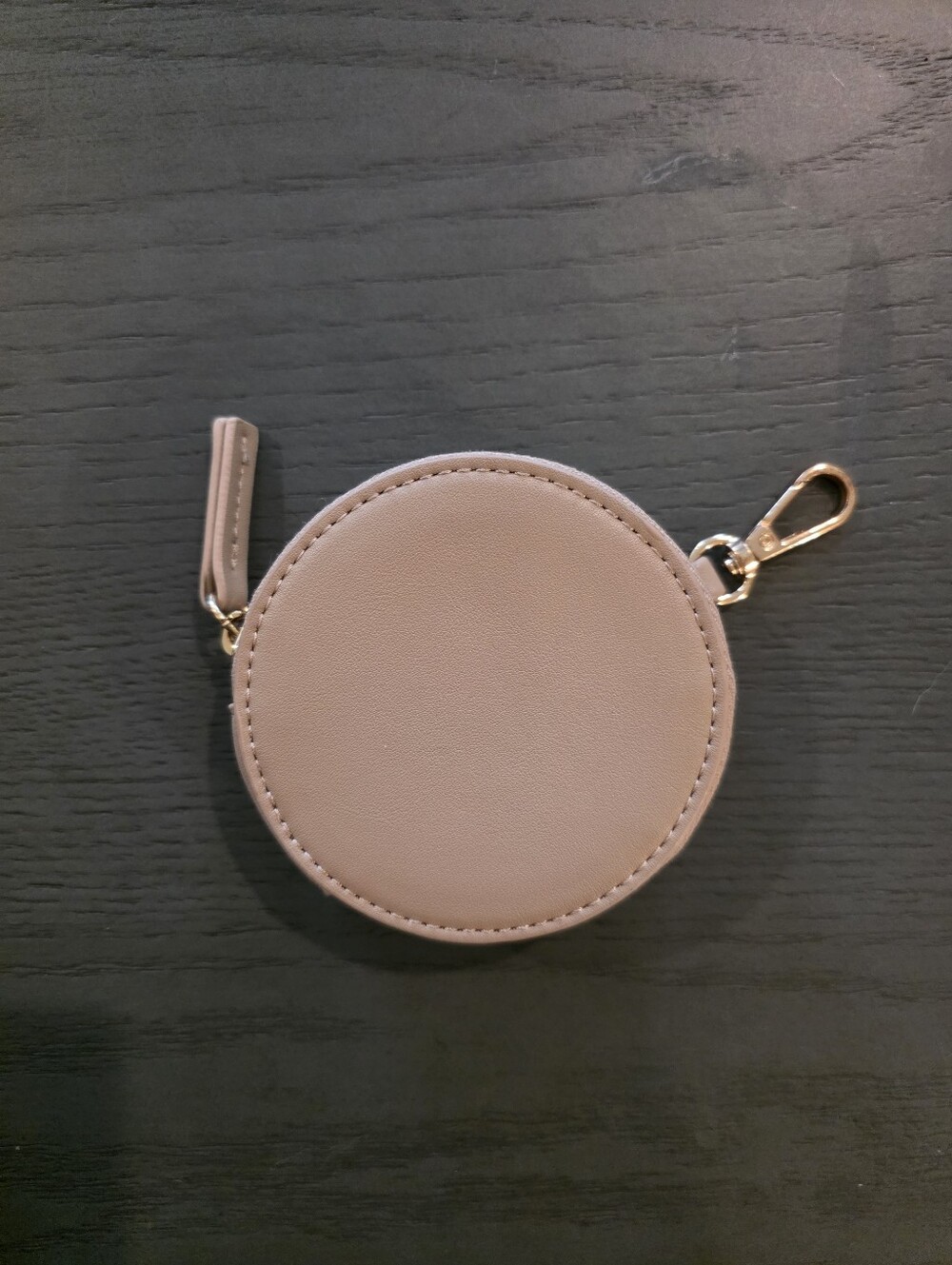 Round Taupe Coin Pouch with Gold Clip - Picture 4 of 4